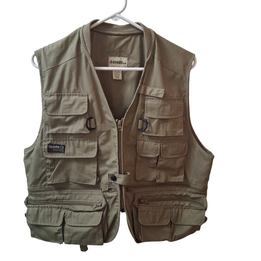 NWOT Gander Mountain Guide Series Men Fishing Vest Green Zip Cargo Pockets-L